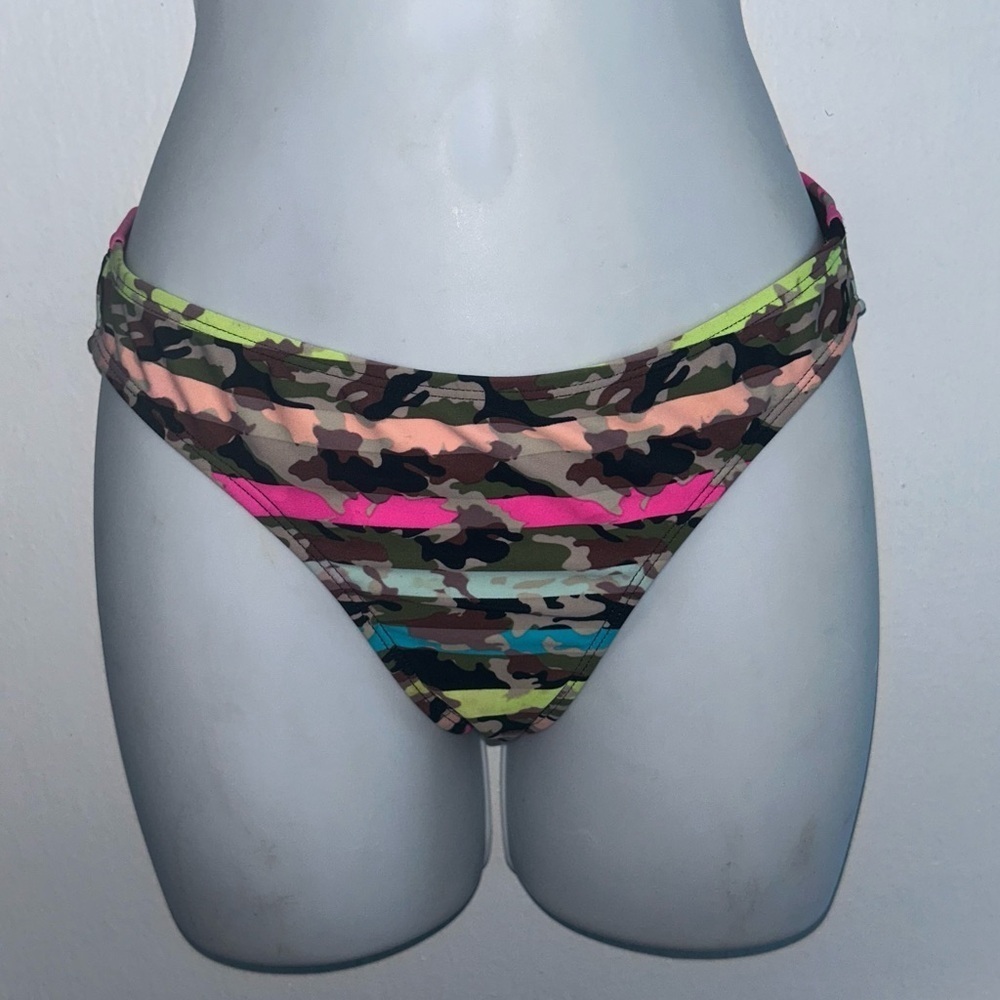 OP M 7-9 Camouflage Print Fluorescent Stripe Bikini Women Bottom GreenTan Pink *